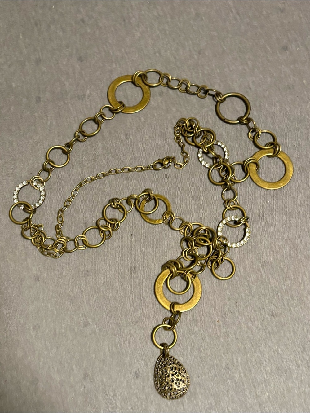 3 for &30- Vintage Boho Gold Toned Double Chain Belt & Gem Ring Accents